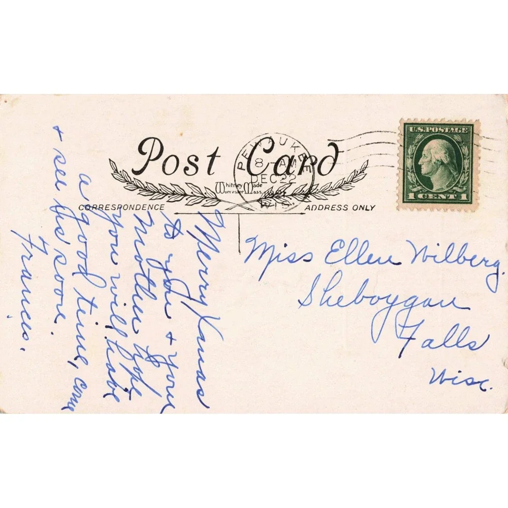 Vtg 1908 Christmas Postcard Bluebirds Winter Cabin Whitney Made Pewaukee WI